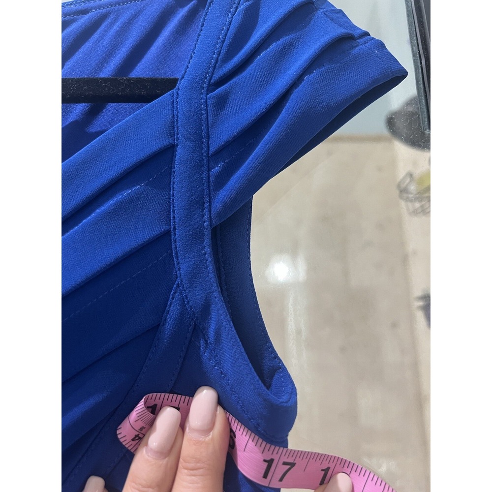 Cache Blue Thick Stretch Bandage Dress 2 Cap Sleeve Bodycon Cocktail V-Neck - Picture 5 of 12